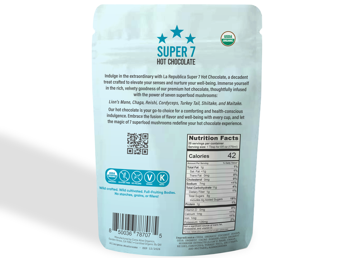 La Republica Coffee - USDA Organic Super 7 Hot Chocolate with Mushrooms+ (8oz)