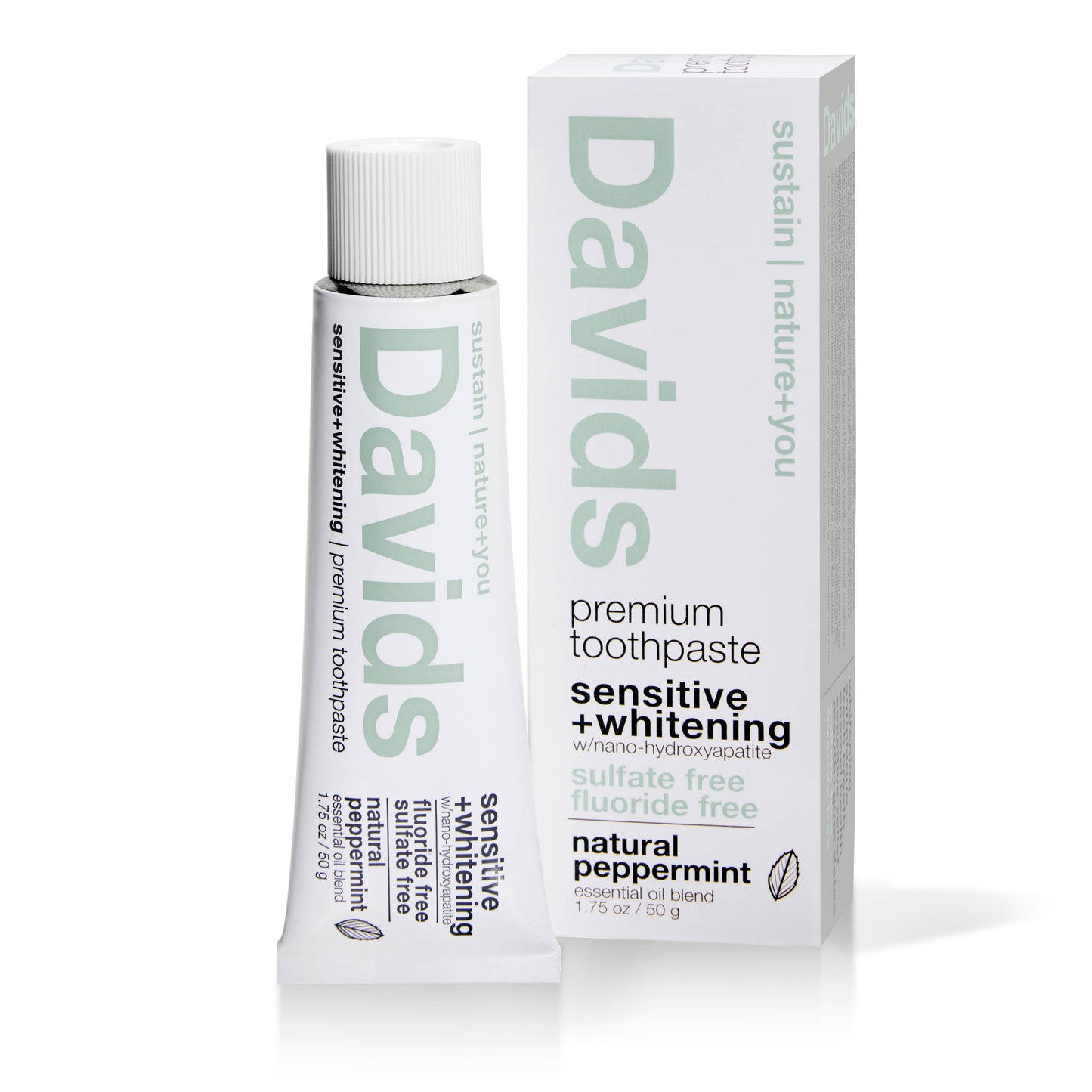 Davids Natural Toothpaste - Premium Toothpaste TRAVEL SIZE Sensitive+Whitening (Natural Peppermint) 1.75oz