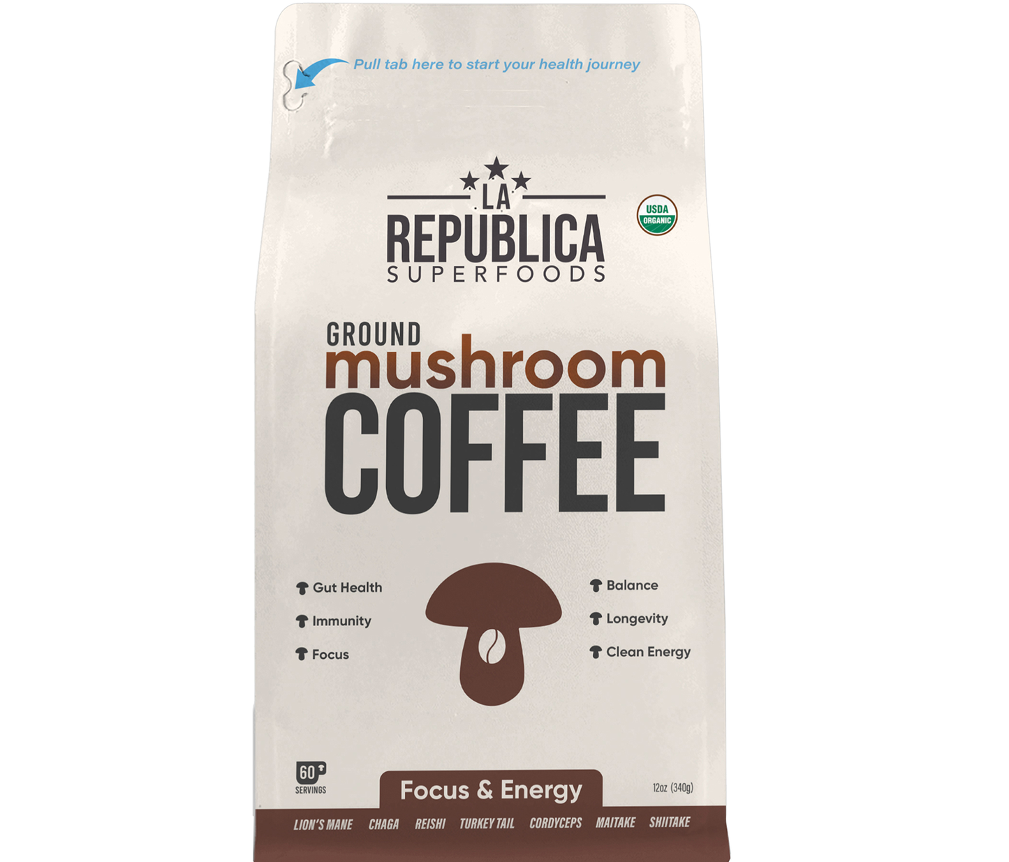 La Republica Coffee - USDA Organic GROUND Brazilian Mushroom Coffee 12oz