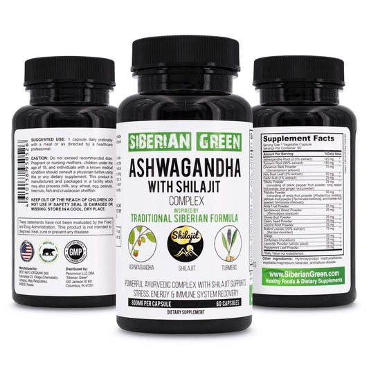 Siberian Green - Ashwagandha with Altai Shilajit & Turmeric Ayurvedic Complex 60 Capsules