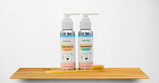 Taylor's Naturals Balm Baby no fluoride toothpaste in a convenient pump dispenser.