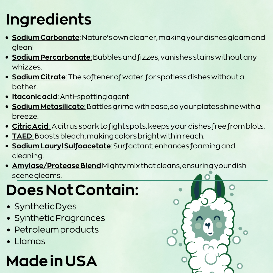 Green Llama - Fragrance & PVA Free Dish Washer Tablets (40ct)