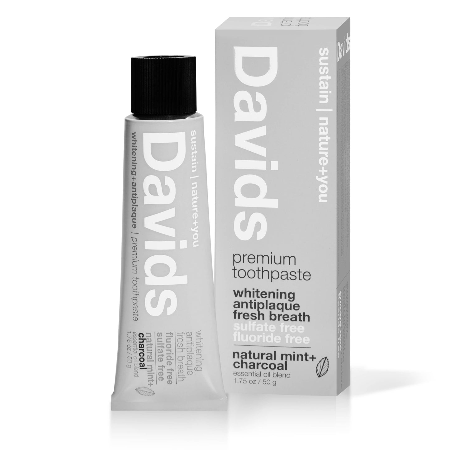 Davids Natural Toothpaste - Premium Toothpaste TRAVEL SIZE (Charcoal+Peppermint) 1.75oz