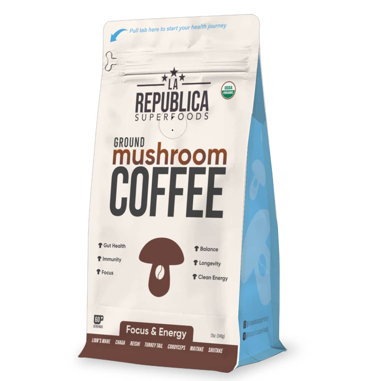 La Republica Coffee - USDA Organic GROUND Brazilian Mushroom Coffee 12oz