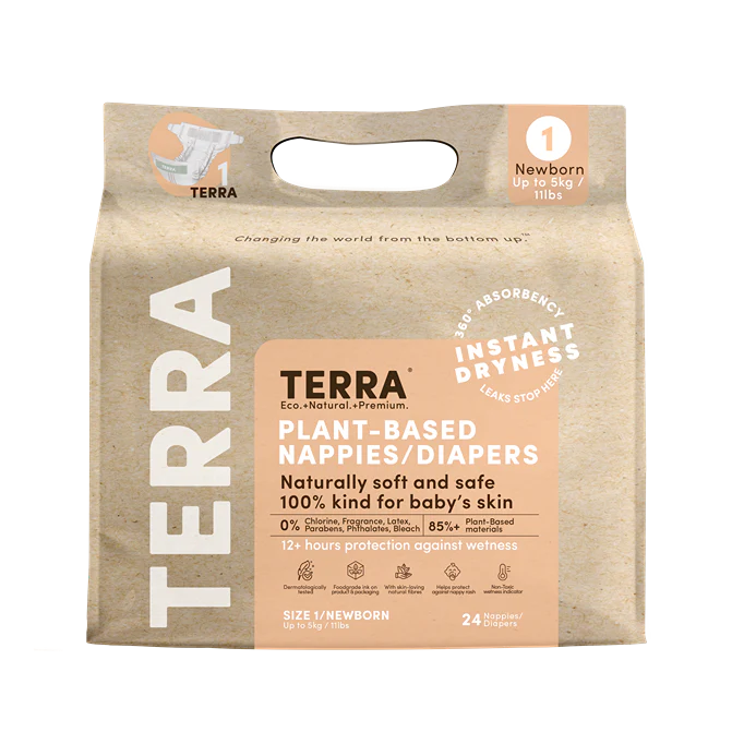 Terra Plant-Based Nappies/Diapers - Size 1 Newborn